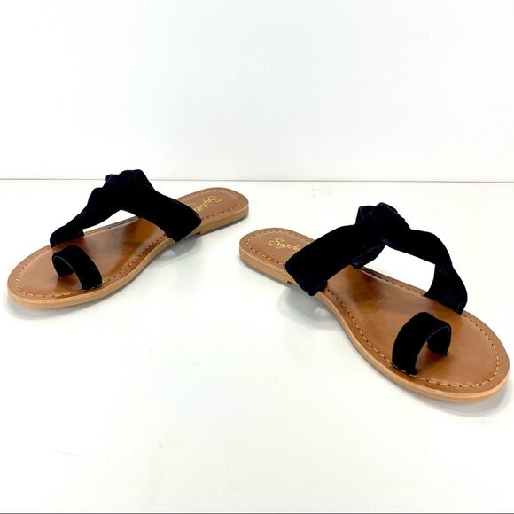 Seychelles Flat Slide Sandal Size 6.5 Black Leather Ring-Toe Padded Footbed New - Picture 13 of 16